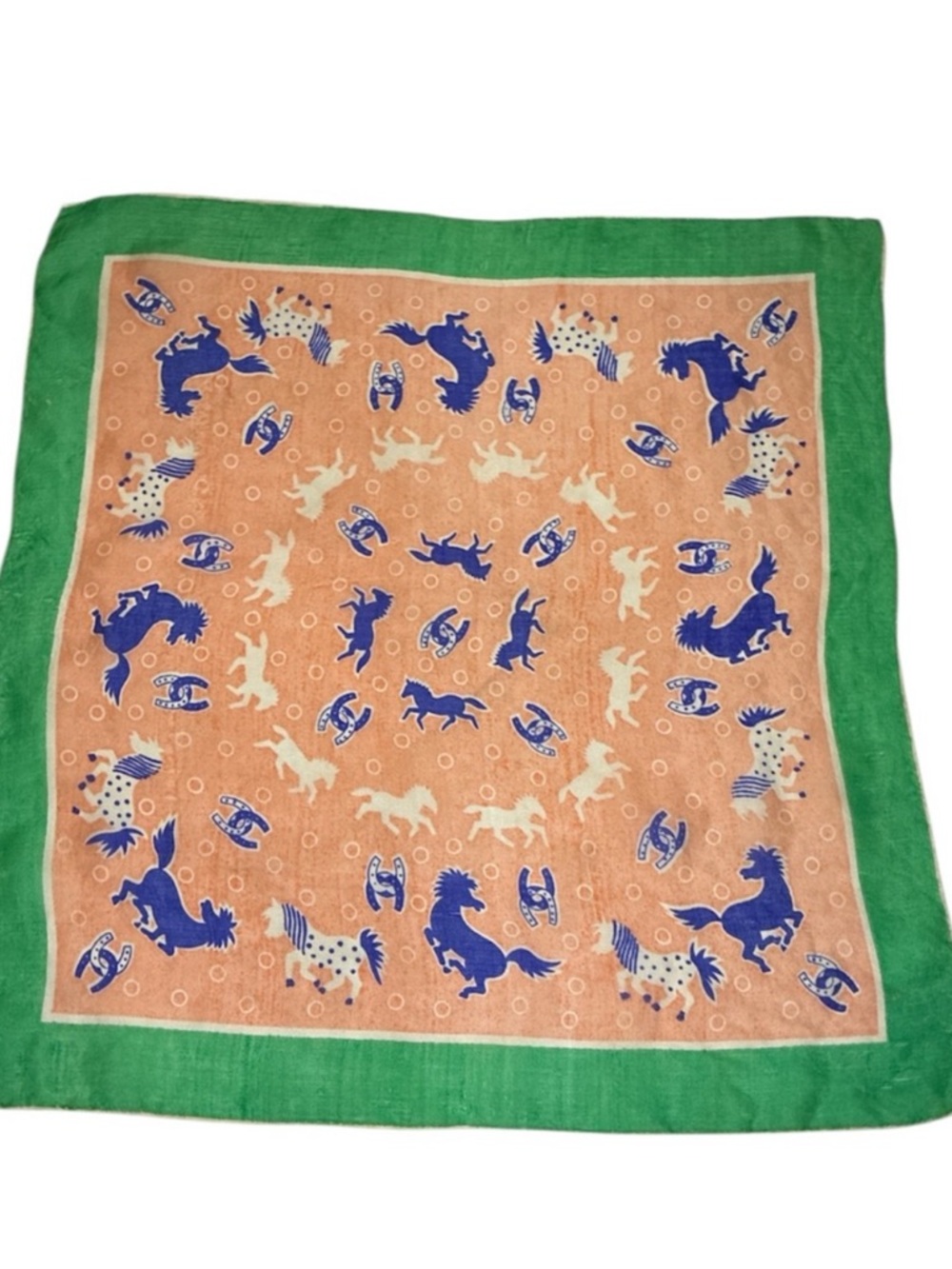 Equestrian Horse Scarf Coastal Cowgirl Colorful Green Blue Orange Vintge Western